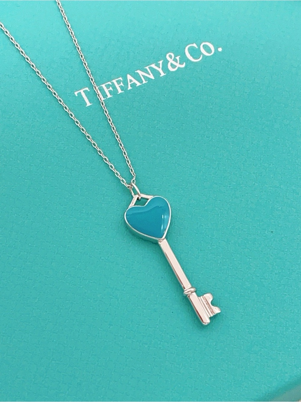 Tiffany & Co. Blue Heart Key Pendant Necklace